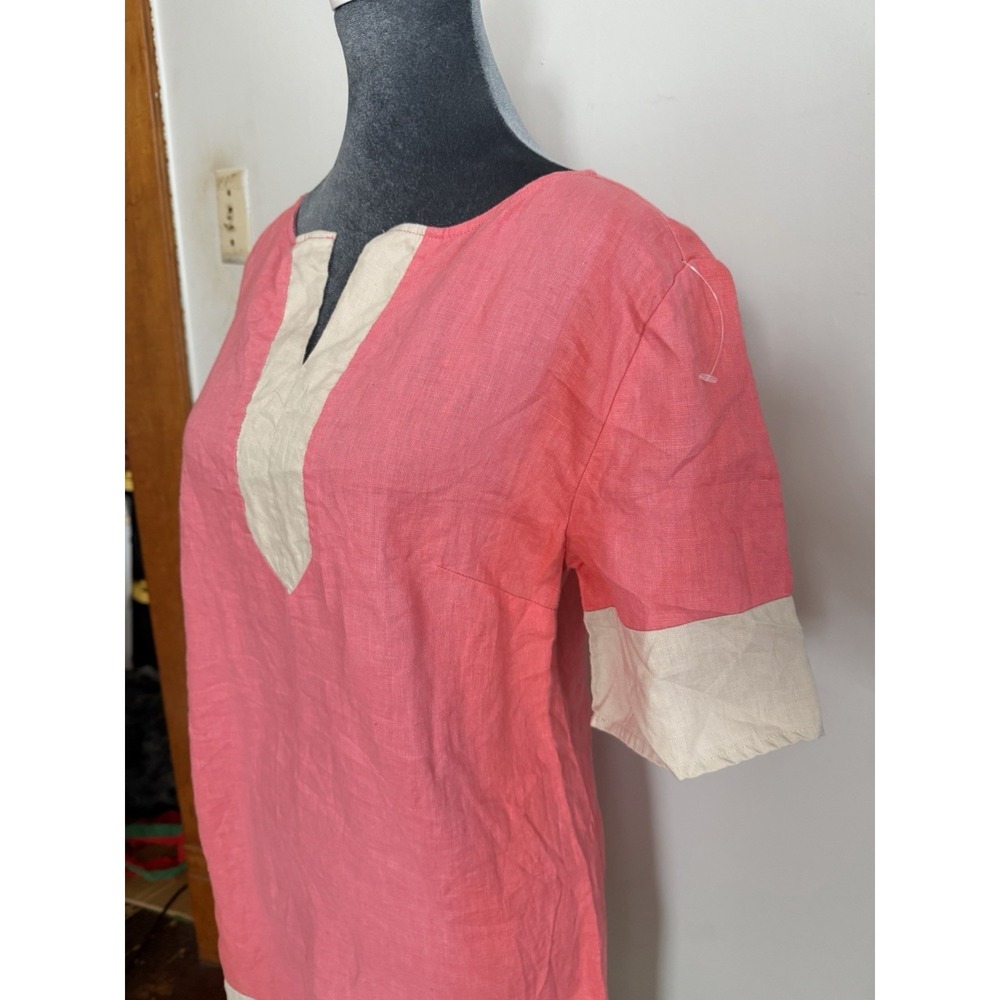 Linen Carrie Pink Shift Dress: Minimalist Preppy Old Money XS French Curve - Picture 3 of 10